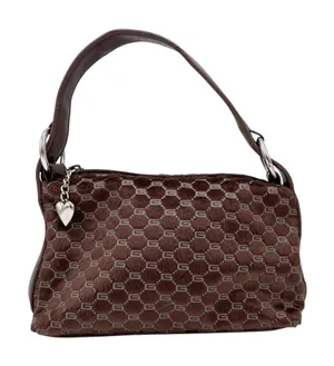 Vintage 90s Y2K Faux Fur Mini Bag Purse Chocolate Brown Printed Heart Charm Zip thumbnail 1