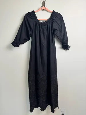 kate spade Black Midi Peasant Dress with Lace Trim thumbnail 8
