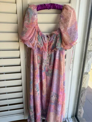 For Love & Lemons Pastel Patchwork Midi Dress - Pink, Lavender, Peach thumbnail 7