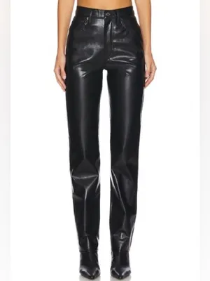 Agolde 90’s Pinch Waist Recylced Leather Blend High Rise Lined Black Detox Pants thumbnail 2