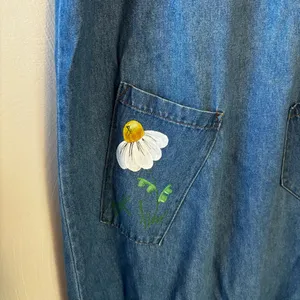 Vintage RAMA of USA‎ Women’s Dress Maxi Denim Boho Daisy Jean 100 % Cotton Large thumbnail 5