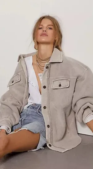 Free People Ruby Jacket in Stone Size Small Oversized Boho Shacket thumbnail 1