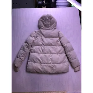 Sam Edelman Puffer Jacket Women Large Cream Corduroy Hooded Outerwear thumbnail 10