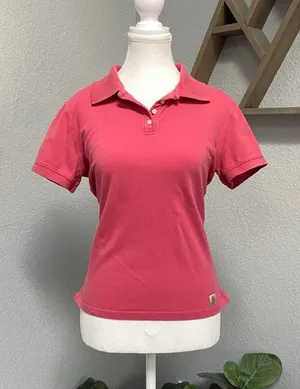Carhartt Pink Polo Collared Shirt Short Sleeve Y2k Preppy Casual Academia thumbnail 1