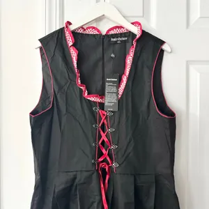 Scarlet Darkness NWT Black Red Cotton Corset Lace Up Gingham Trim Dress 2XL thumbnail 2