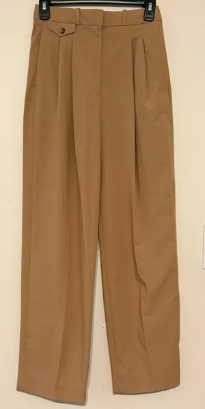 New NWT Mango MNG High-Waisted Tailored Trousers Beige Tan Size 2 26" Inseam thumbnail 1