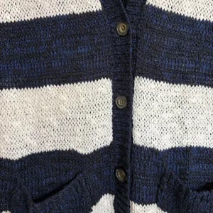 Abercrombie & Fitch Navy Blue White Striped Open Knit Cardigan Sweater XS/S thumbnail 4