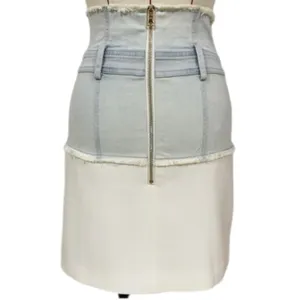 Women's White Denim Layered Fabric High Waisted Pencil Mini Jean Skirt Size S thumbnail 7