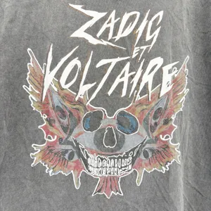 Zadig & Voltaire Womens Faded Grey Skull Graphic Grunge Punk Rocker Muscle Tee M thumbnail 2