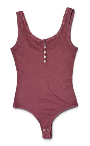 Hollister Burgundy Ribbed Lace Trim Bodysuit Size Small thumbnail 1