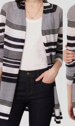 ANN TAYLOR LOFT Striped Fine Knit Open Cardigan Blue / Periwinkle ? Navy Sweater thumbnail 1
