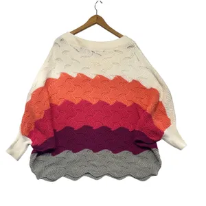 Andree by Unit Colorblock Scalloped Wave Knit Sweater‎ Boho Dolman Sleeve Medium thumbnail 5