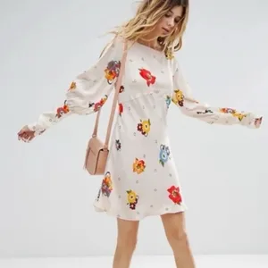 Free People Heart of Gold‎ Cream Floral Cold Shoulder Mini Dress Size 0 OB802996 thumbnail 1