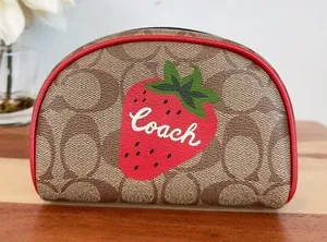 NWT Coach Dome Cosmetic‎ Case In Signature Canvas With Wild Strawberry thumbnail 1