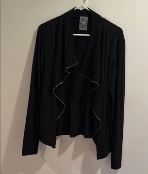 MK2K Black Draped Cardigan with Gold Zipper Trim thumbnail 1