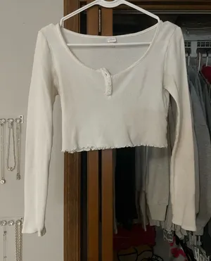 While cropped henley long sleeve White thumbnail 1