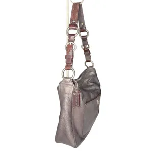 Vintage Coach Metallic Leather Hobo Bag Silver Chain Strap Turn Lock‎ Y2K Purse thumbnail 5