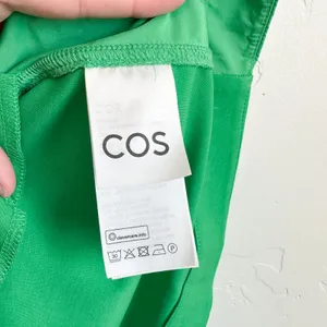 COS | Contrast Panel Cotton Blend A-Line Mini Dress in Bright Green thumbnail 7
