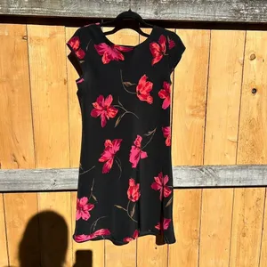Vintage 90s black & red‎ floral sexy dress size medium thumbnail 3