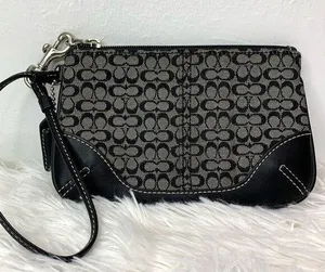 COACH Black Signature Canvas Wristlet thumbnail 1