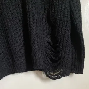 Ardene Black Rib Knit Distressed Ripped Hem Long Sleeve Sweater #Br thumbnail 8