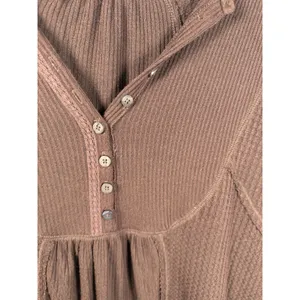 Free People Small Leo Henley Waffle Flow Tunic Brown Y2K Babydoll thumbnail 5