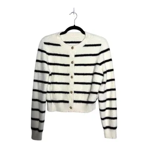 Goelia Eco-Friendly Mink Knitted Striped Cardigan Cream Black Gold Medium thumbnail 3