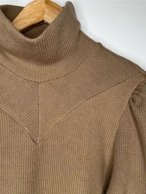 Walter Baker Brown Ribbed High Neck Puff Sleeve Knit Sweater Size Large thumbnail 4