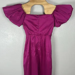 Abercrombie & Fitch Taffeta Off‎ The Shoulder Puff Sleeve Midi Dress Womens XS thumbnail 5