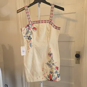 Shyanne Cream Mini Dress with Red & Blue Floral Embroidery thumbnail 6