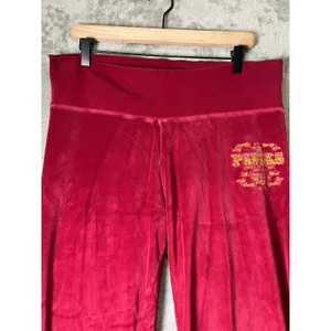PINK Victoria's Secret Velour Foldover Flare Pants Burgundy Y2K Lounge Large thumbnail 2