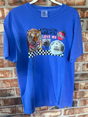 Comfort Colors Blue Short Sleeve Tee with Tiger Graphic thumbnail 1