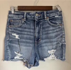 American Eagle Curvy Super High Rise Shortie Jean Shorts Womens 6 Distressed thumbnail 1