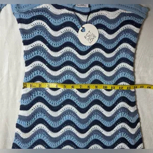 FCT With Love *FLAWED*‎ Crochet Blue and White Wave Mini Dress Size Large thumbnail 10