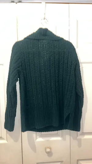 Dark green aerie knit sweater quarter zip thumbnail 2