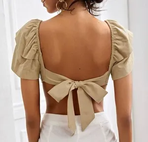 cute tie back crop top Tan thumbnail 2