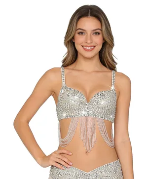 NWT Rhinestone Mermaid Bra Beaded Fringe Belly Dance Rave Festival Top B Cup thumbnail 1