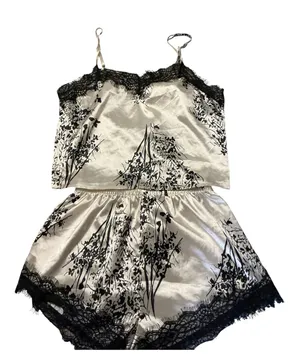 Satin Floral Cami & Shorts Pajama Set with Eyelash Lace Trim thumbnail 1