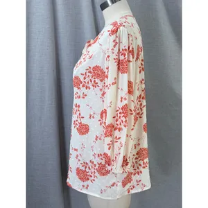 Paper Moon Orange Floral Swiss Dot Tie‎ Neck Blouse Womens Large Boho Romantic thumbnail 3