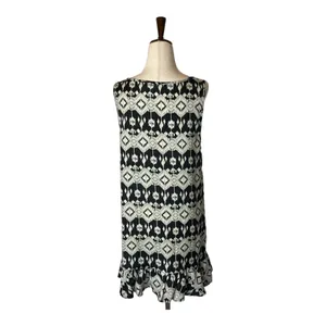 Kiwi‎ Tucker Tank Top Women Medium Black Cream Geometric Aztec Ruffle Hem Tunic thumbnail 2
