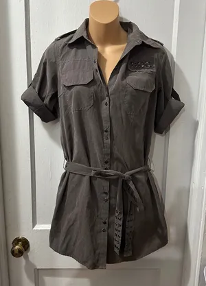 Ya Los Angeles Grey Studded Shirt‎ Dress in S thumbnail 1