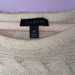 Talbots Merino Wool Cashmere Cream Chunky Knit Sweater Size M Fisherman Cottage thumbnail 4