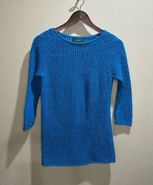 Lauren Ralph Lauren Medium Cobalt Blue Open Stitch Hand Knit Cotton Sweater thumbnail 1