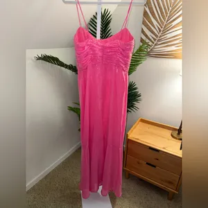 Hutch Anthropologie Tylia Maxi Dress Barbie Pink Ruched Bodice Sequined 4 NWT‎ thumbnail 4