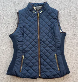 C’Est Toi Women’s Medium Navy Quilted Sherpa Lined Vest Gold Zip Equestrian thumbnail 1