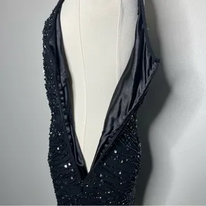 Vintage Scala Black Fully Beaded 100% Silk Whimsigoth Midi Evening Dress Wedding thumbnail 8