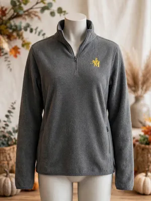 Tommy Hilfiger Gray Quarter-Zip Fleece Pullover with Yellow Embroidery thumbnail 2