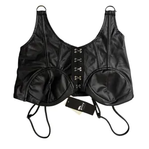Privy Black Faux Leather Corset Bustier Top PT40387N Medium NWT thumbnail 1