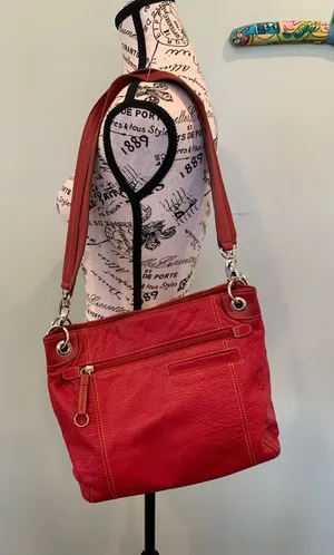 Vintage Y2K Marc Chantal Classic Ruby Red Pebbled Leather Shoulder Bag Purse thumbnail 1