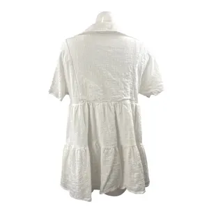 Molly Green White Collared Short Sleeve Tiered Mini Flare Shirt A-Line Dress M thumbnail 3